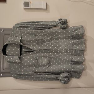 Express Portofino Long Sleeve Button Down Teal with White Dots Size Medium